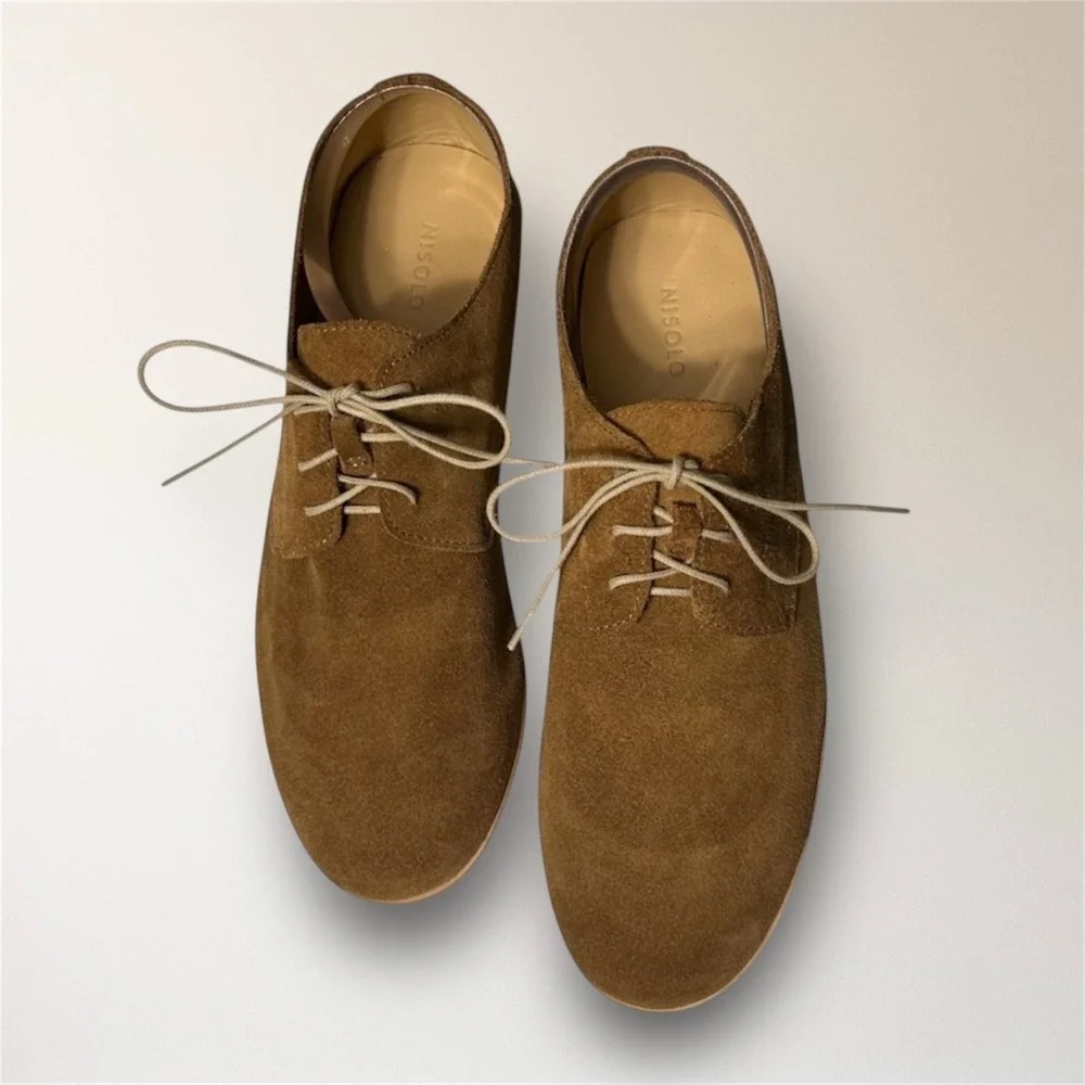 Nisolo Mens 8 Tan Suede Lightweight Derby Oxford Leather Travel Shoes New in Box